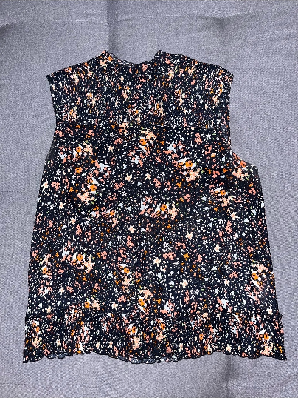 Zara Black Blouse with Peach and Cream Floral Print - Picture 2 of 4